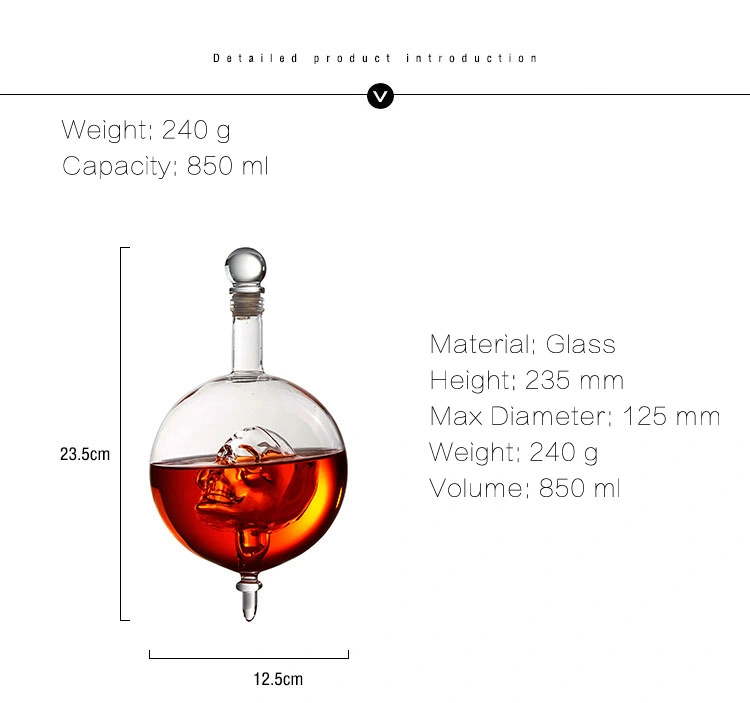 New Design Personality Skull Sailing Borosilicate Glass Wine Decanter